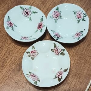 Three 3 Vtg Oxford Crafts Aimhi Hobby Small Trinket Butter Pat Dishes Floral